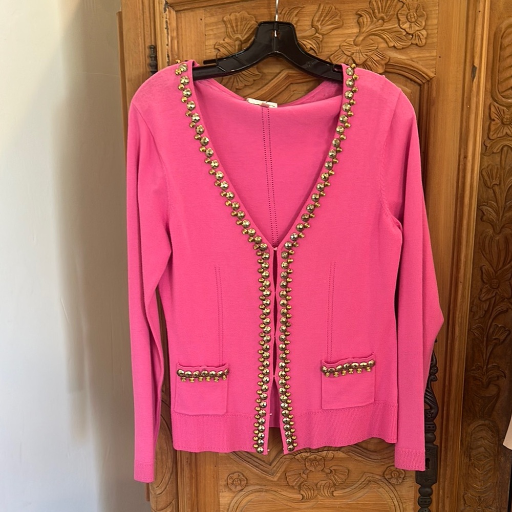Milly pink Cardigan with Gold Stud Accents